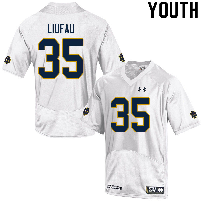 Youth NCAA Notre Dame Fighting Irish #35 Marist Liufau Stitched College Under Armour Authentic White Football Jersey TU10G64GM